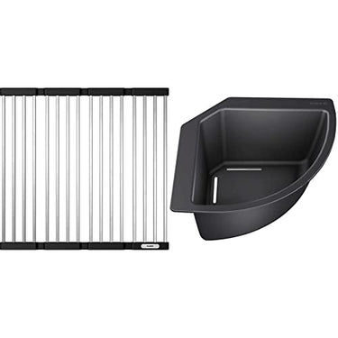 BLANCO 238483 Klappmatte als Abtropf für die Küchenspüle, für das Waschbecken in der Küche, Breite 440 mm & 235866 Eck-Schale Eckschale für Lebensmittel und Geschirr, 1, Schwarz, 215mm X 215mm im Sale